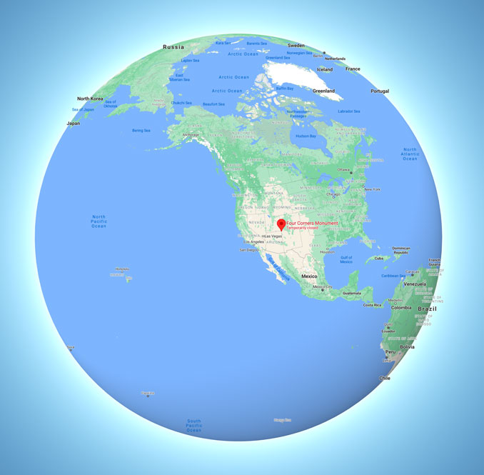 Four Corners global view (Map data ©2021 Google INEGI, SK telecom)