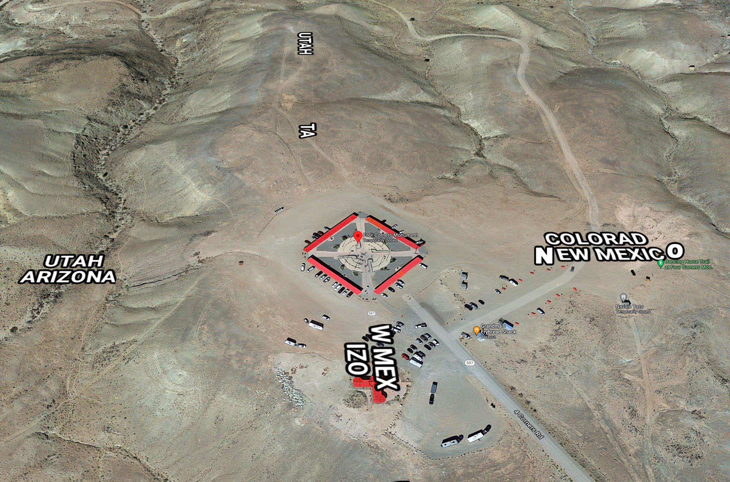 Four Corners Monument (Imagery 2021 Google Map data 2021)